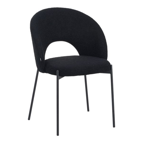 029 000300 Masebo pakoworld chair bouclé fabric in black color with black metallic legs 48x58.5x82cmIndoor furniture > Chairs
