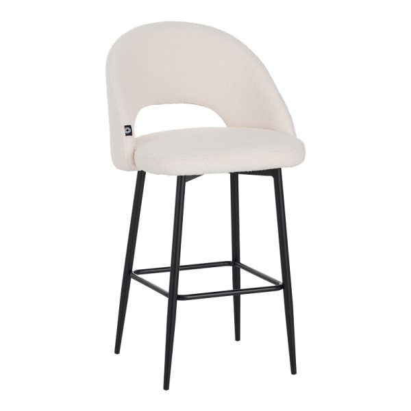 029 000302 Masebo pakoworld bar stool bouclé in white color with black metallic legs 48x52x97cmIndoor furniture > Bar stools