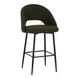 029 000304 Masebo pakoworld bar stool bouclé in dark green color with black metallic legs 48x52x97cmIndoor furniture > Bar stools