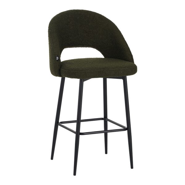 029 000304 Masebo pakoworld bar stool bouclé in dark green color with black metallic legs 48x52x97cmIndoor furniture > Bar stools