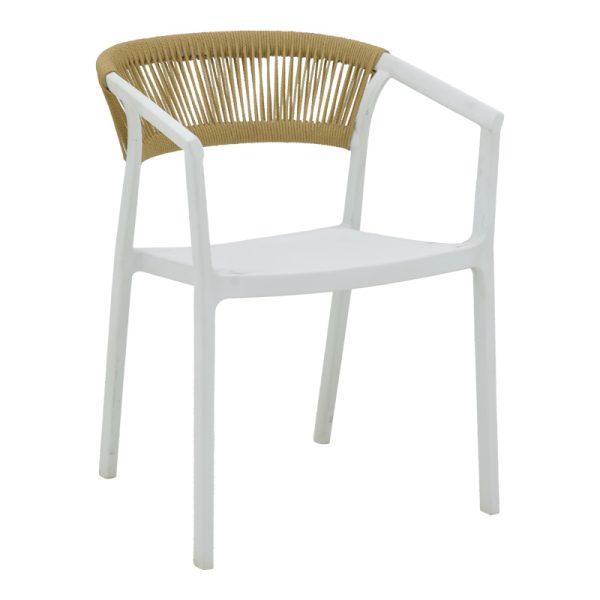 029 000330 Armchair Sillia pakoworld stackable pp white shade with beige rattan 55x52x74.5cmOutdoor furniture > Garden armchairs