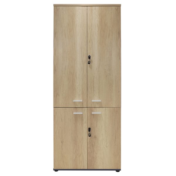 069 000020 2 Bookcase with four wooden doors Lotus pakoworld in oak - dark grey color 80x40,5x200cmOffice furniture > Office closets