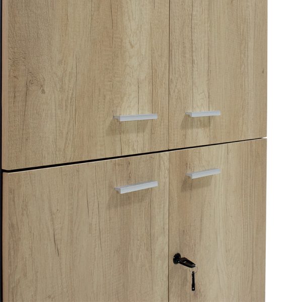 069 000020 3 Bookcase with four wooden doors Lotus pakoworld in oak - dark grey color 80x40,5x200cmOffice furniture > Office closets