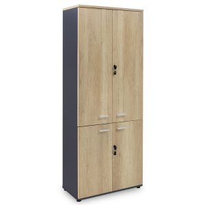 069 000020 Bookcase with four wooden doors Lotus pakoworld in oak - dark grey color 80x40,5x200cmOffice furniture > Office closets