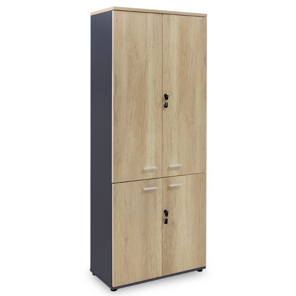 069 000020 Bookcase with four wooden doors Lotus pakoworld in oak - dark grey color 80x40,5x200cmOffice furniture > Office closets