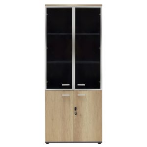 069 000022 2 Bookcase Lotus pakoworld with four doors by glass and wood in oak - dark grey color 80x40x200cmOffice furniture > Office closets