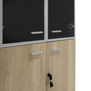 069 000022 3 Bookcase Lotus pakoworld with four doors by glass and wood in oak - dark grey color 80x40x200cmOffice furniture > Office closets