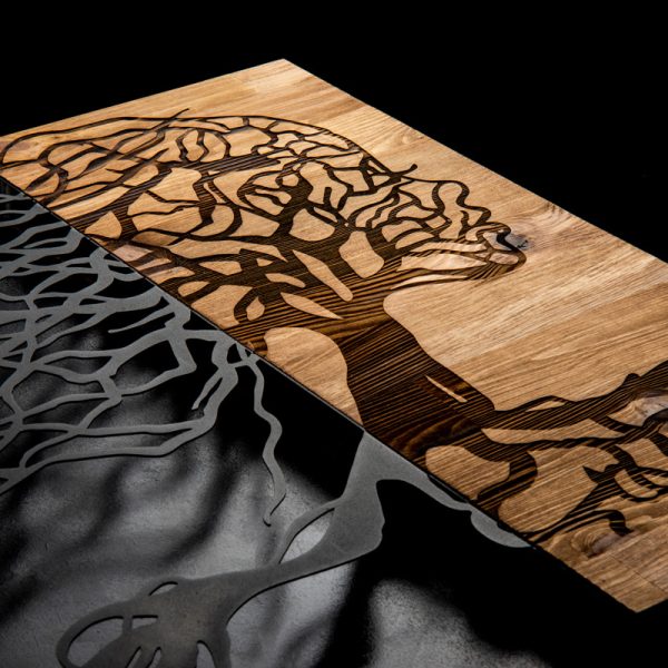 071 001586 2 Wall deco Lifel pakoworld pine wood in natural color and black metal 47x3x58cmDecoration > Decorations > Wall Decorations