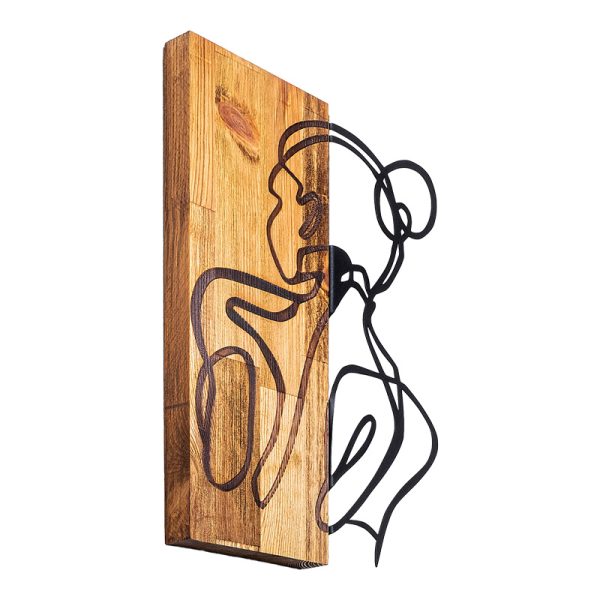 071 001587 2 Wall deco Womanel pakoworld pine wood in natural color and black metal 35x3x50cmDecoration > Decorations > Wall Decorations