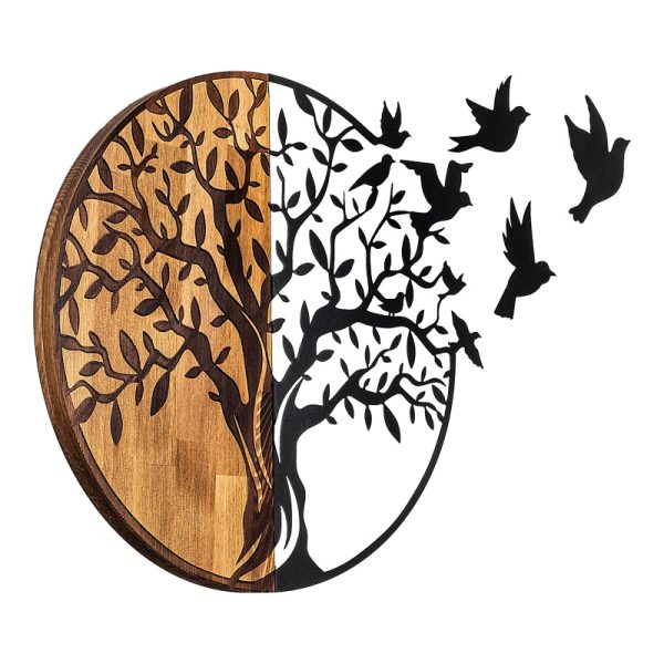 071 001603 2 Wall deco Benanje pakoworld pine wood in natural color and black metal 92x3x71cmDecoration > Decorations > Wall Decorations