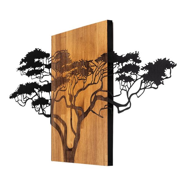 071 001610 2 Wall deco Efren pakoworld pine wood in natural color and black metal 144x3x70cmDecoration > Decorations > Wall Decorations