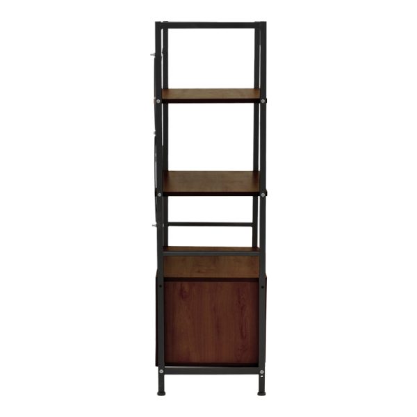 072 000149 2 Floor-standing shelf with cabinet Kuili pakoworld metal black-mdf in walnut shade 60x36x121cmIndoor furniture > Home organization > Kitchen > Shelves