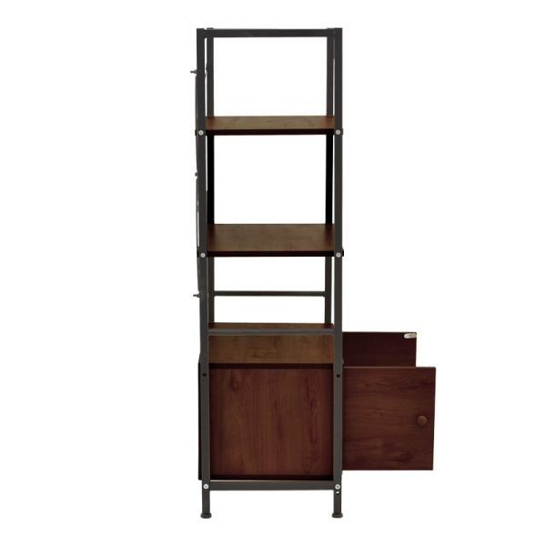 072 000149 3 Floor-standing shelf with cabinet Kuili pakoworld metal black-mdf in walnut shade 60x36x121cmIndoor furniture > Home organization > Kitchen > Shelves