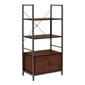 072 000149 Floor-standing shelf with cabinet Kuili pakoworld metal black-mdf in walnut shade 60x36x121cmIndoor furniture > Home organization > Kitchen > Shelves