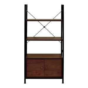 072 000149 4 Floor-standing shelf with cabinet Kuili pakoworld metal black-mdf in walnut shade 60x36x121cmIndoor furniture > Home organization > Kitchen > Shelves