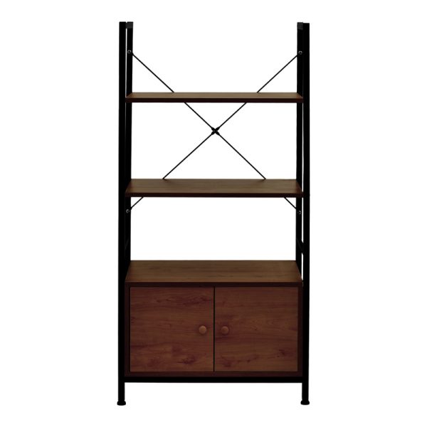 072 000149 4 Floor-standing shelf with cabinet Kuili pakoworld metal black-mdf in walnut shade 60x36x121cmIndoor furniture > Home organization > Kitchen > Shelves
