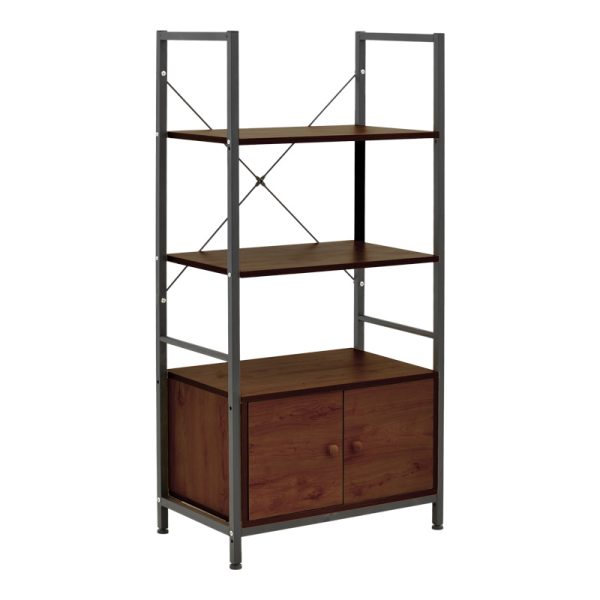 072 000149 Floor-standing shelf with cabinet Kuili pakoworld metal black-mdf in walnut shade 60x36x121cmIndoor furniture > Home organization > Kitchen > Shelves