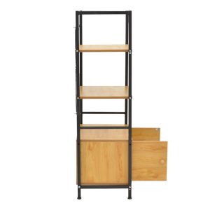 072 000150 3 Floor-standing shelf with cabinet Kuili pakoworld metal black-mdf in oak shade 60x36x121cmIndoor furniture > Home organization > Kitchen > Shelves