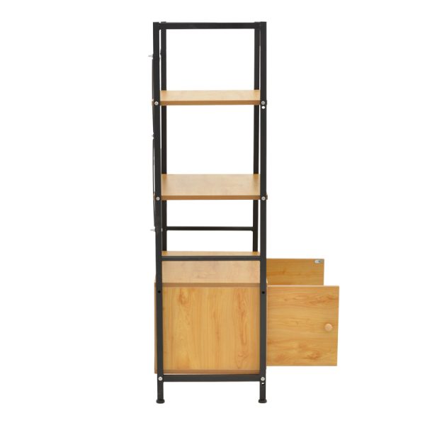 072 000150 3 Floor-standing shelf with cabinet Kuili pakoworld metal black-mdf in oak shade 60x36x121cmIndoor furniture > Home organization > Kitchen > Shelves