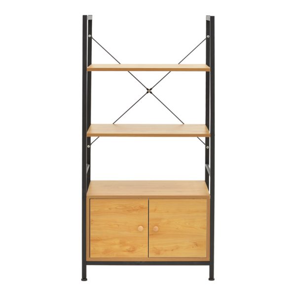 072 000150 4 Floor-standing shelf with cabinet Kuili pakoworld metal black-mdf in oak shade 60x36x121cmIndoor furniture > Home organization > Kitchen > Shelves