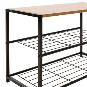 085 000010 2 Shoe rack Ramon pakoworld 6 pairs modern oak color with black metal frame 63x30x43cmIndoor furniture > Shoe storage cabinet & cupboards