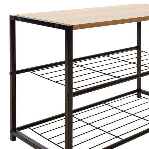 085 000010 2 Shoe rack Ramon pakoworld 6 pairs modern oak color with black metal frame 63x30x43cmIndoor furniture > Shoe storage cabinet & cupboards