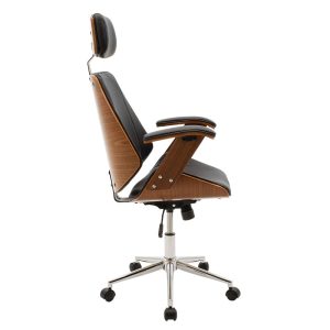 106 000003 2 Director's office chair Fern pakoworld pu in black shade and walnut wood 64.5x62x117/123cmOffice furniture > Manager office chairs