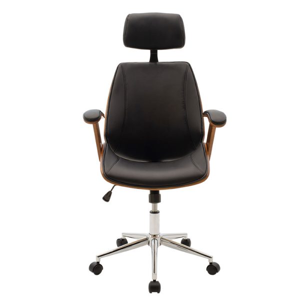 106 000003 3 Director's office chair Fern pakoworld pu in black shade and walnut wood 64.5x62x117/123cmOffice furniture > Manager office chairs