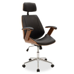 106 000003 Director's office chair Fern pakoworld pu in black shade and walnut wood 64.5x62x117/123cmOffice furniture > Manager office chairs