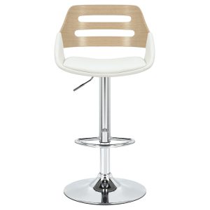 106 000028 3 Bar stool Fern pakoworld adjustable height PU white natural-metal chromeIndoor furniture > Bar stools