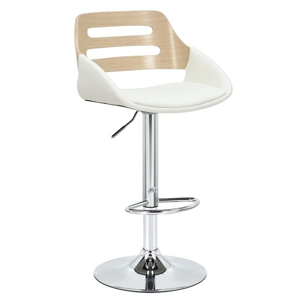 106 000028 Bar stool Fern pakoworld adjustable height PU white natural-metal chromeIndoor furniture > Bar stools