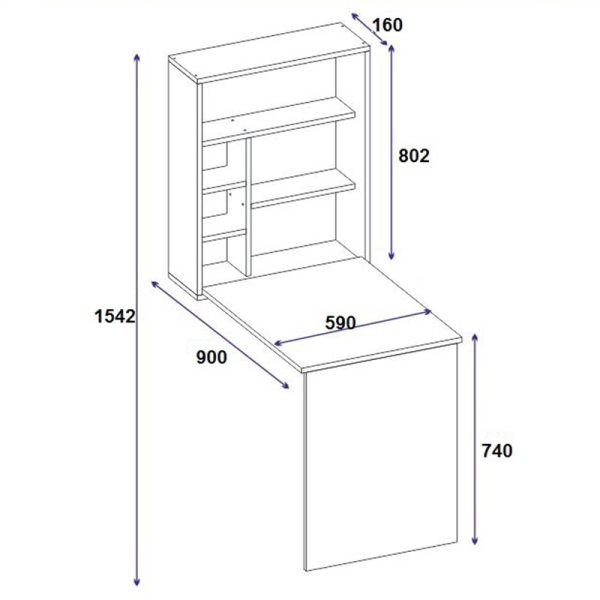 120 000084 3 Folding wall mounted work desk Ravin pakoworld white 63x90x154cmOffice furniture > Working desk