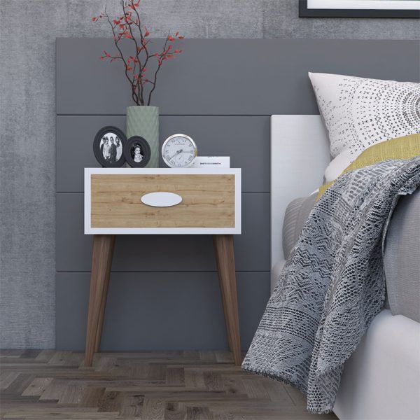 120 000131 2 Nightstand Labow pakoworld with a drawer walnut-white-sonoma 45x30x57.5cmIndoor furniture > Bedside tables
