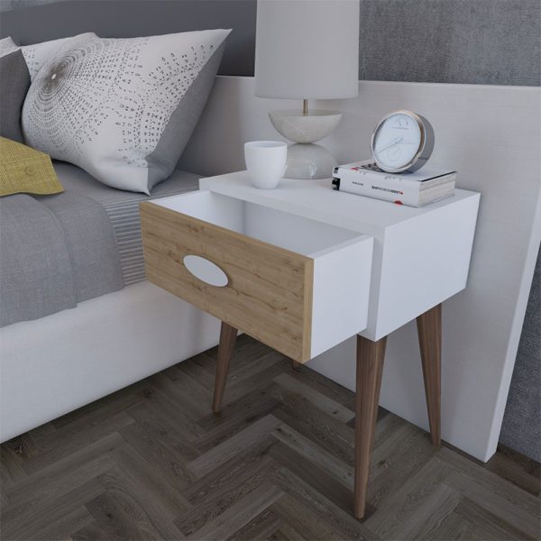 120 000131 3 Nightstand Labow pakoworld with a drawer walnut-white-sonoma 45x30x57.5cmIndoor furniture > Bedside tables