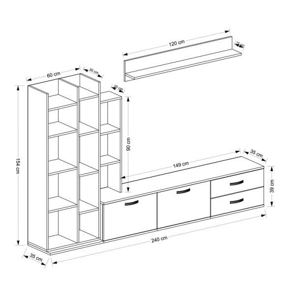 120 000486 3 Visao pakoworld TV set in white-walnut shades 180x32x55cmIndoor furniture > Living room sets