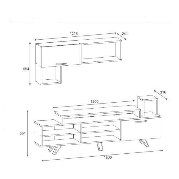120 000486 4 Visao pakoworld TV set in white-walnut shades 180x32x55cmIndoor furniture > Living room sets