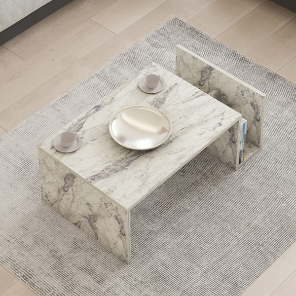 120 000508 2 Poko pakoworld coffee table in white-grey marble color 86.8x50x32.4cmIndoor furniture > Coffee tables