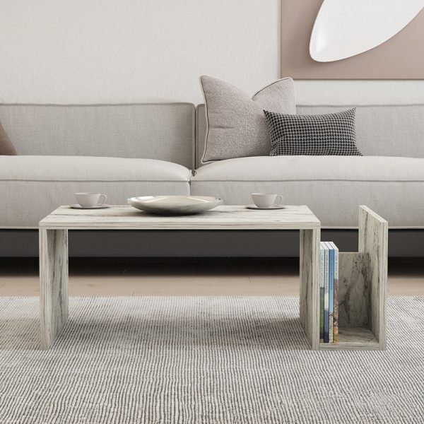 120 000508 3 Poko pakoworld coffee table in white-grey marble color 86.8x50x32.4cmIndoor furniture > Coffee tables
