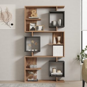 120 000519 2 Cubix pakoworld bookcase in sonoma-anthracite shade 90x24.6x171.90cmIndoor furniture > Bookshelves