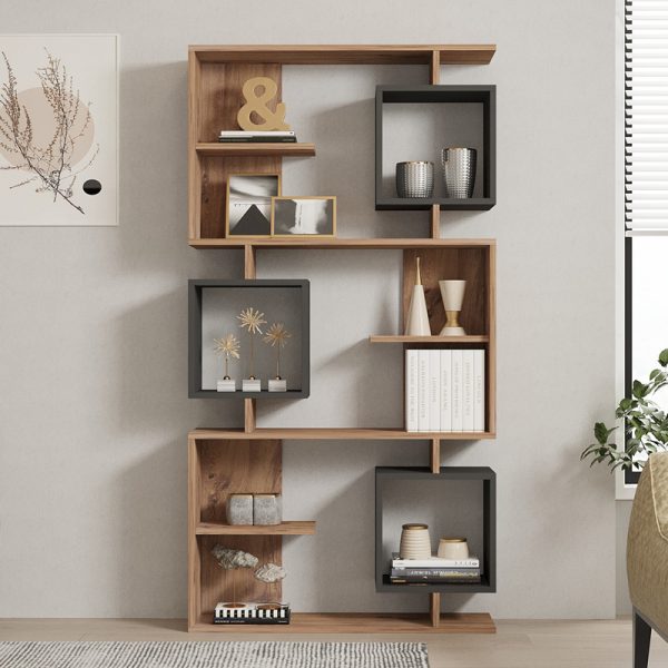 120 000519 2 Cubix pakoworld bookcase in sonoma-anthracite shade 90x24.6x171.90cmIndoor furniture > Bookshelves