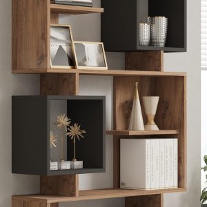 120 000519 3 Cubix pakoworld bookcase in sonoma-anthracite shade 90x24.6x171.90cmIndoor furniture > Bookshelves
