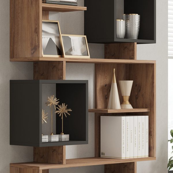 120 000519 3 Cubix pakoworld bookcase in sonoma-anthracite shade 90x24.6x171.90cmIndoor furniture > Bookshelves