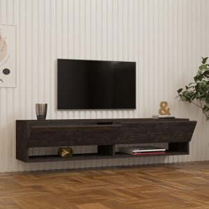 120 000529 2 Melosa pakoworld wall-mounted TV cabinet in dark walnut shade 141x30x31cmIndoor furniture > TV stands