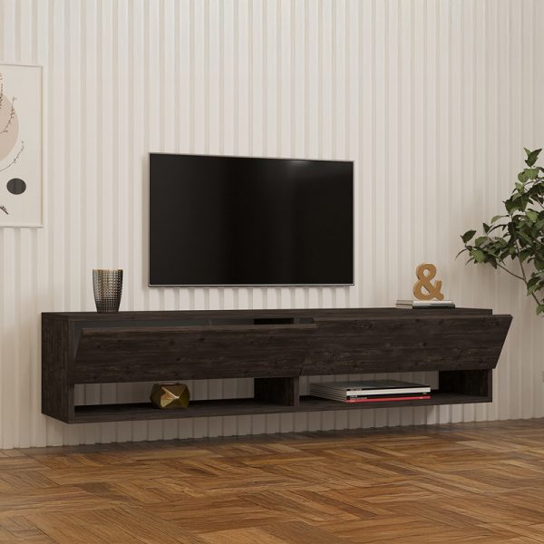 120 000529 2 Melosa pakoworld wall-mounted TV cabinet in dark walnut shade 141x30x31cmIndoor furniture > TV stands
