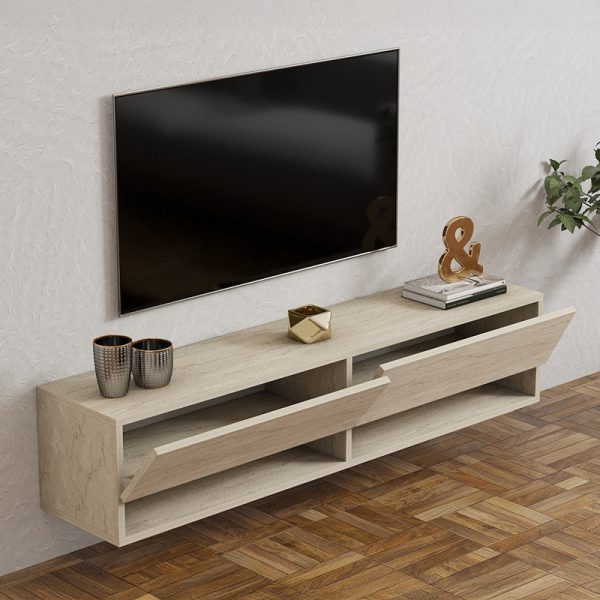 120 000531 2 Melosa pakoworld wall-mounted TV cabinet in traverten 141x30x31cmIndoor furniture > TV stands