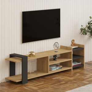 120 000539 2 Rinia pakoworld TV cabinet in oak-anthracite shade 153.60x26x40cmIndoor furniture > TV stands