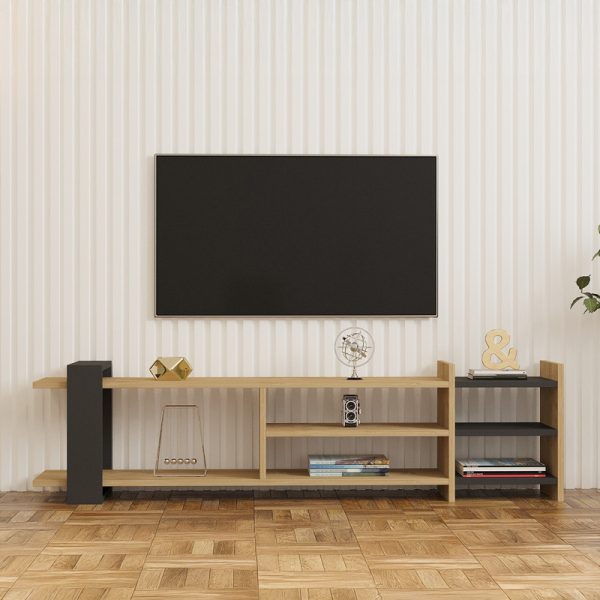 120 000539 3 Rinia pakoworld TV cabinet in oak-anthracite shade 153.60x26x40cmIndoor furniture > TV stands