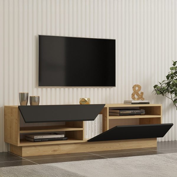 120 000544 2 Cogo pakoworld TV cabinet in oak - anthracite shade 160x40x45cmIndoor furniture > TV stands