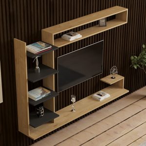 120 000546 2 Dilan pakoworld composite living room wall unit in oak-anthracite shade 180x29.60x121.80cmIndoor furniture > Living room sets