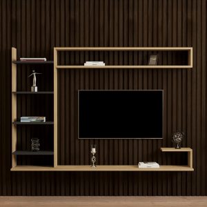 120 000546 3 Dilan pakoworld composite living room wall unit in oak-anthracite shade 180x29.60x121.80cmIndoor furniture > Living room sets